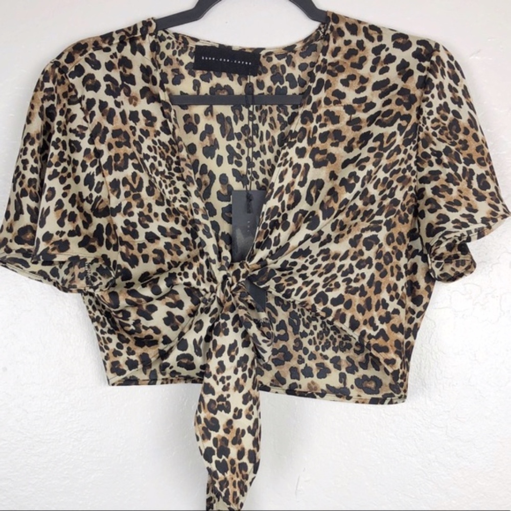 Leopard Print Tie Front Top